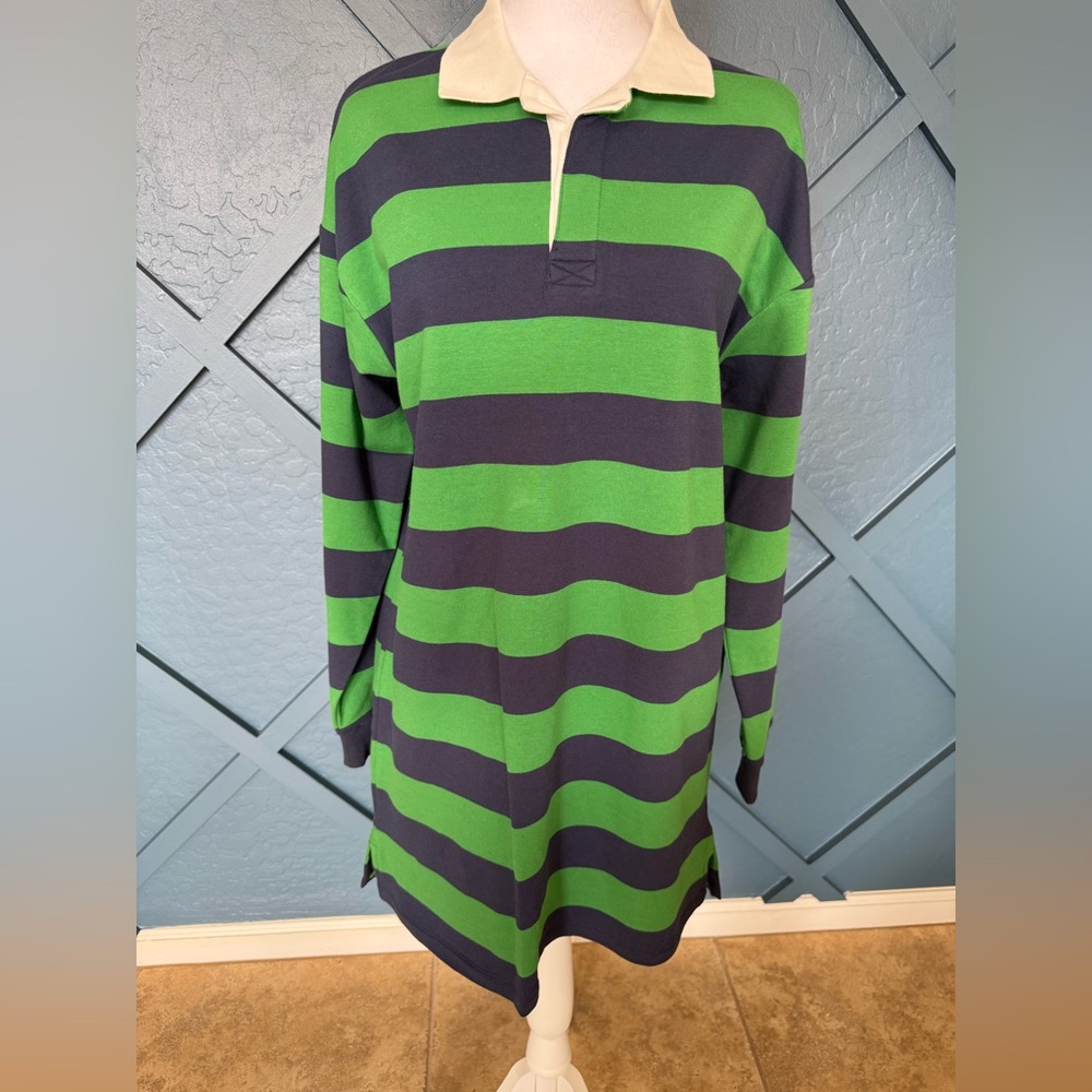 Copper Key Navy and Green Striped rugby dress